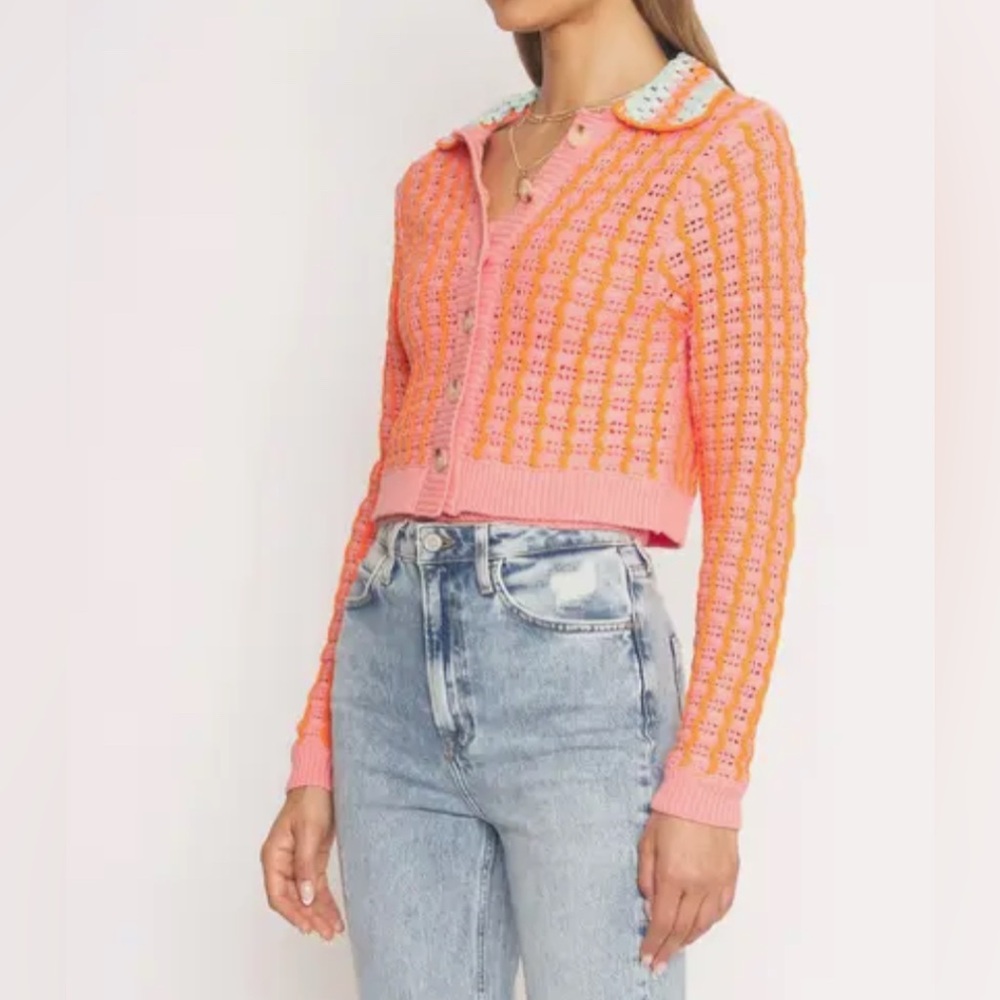 4SI3NNA Anthropologie Amelie Open Stitch Crop Cardigan in Sorbet Size XS